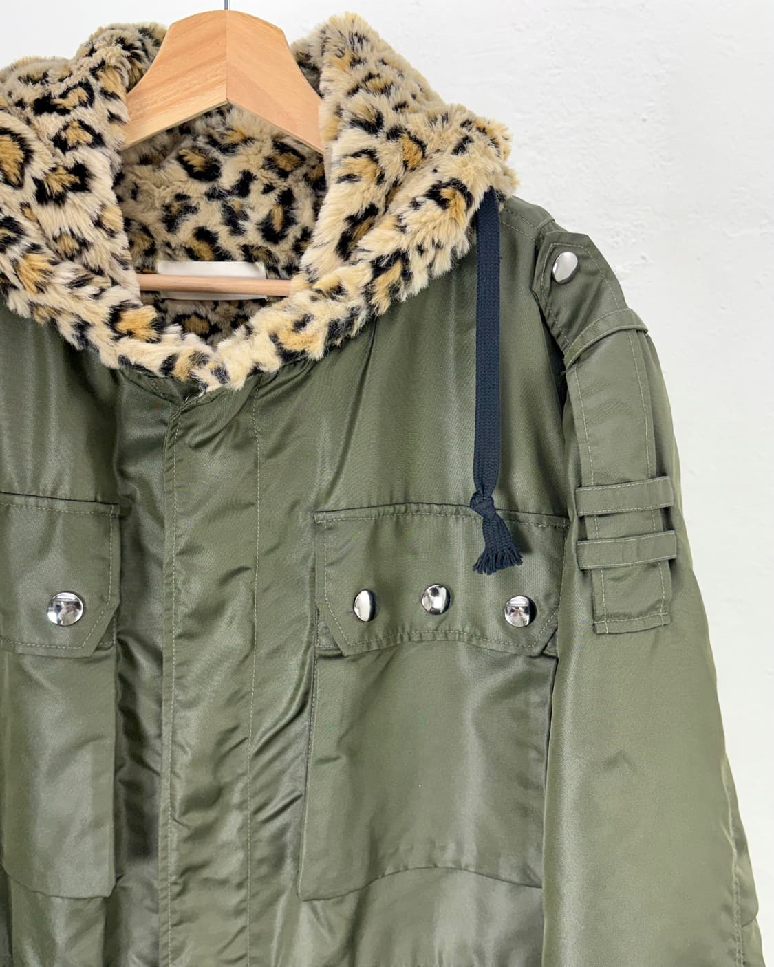 페익스 커넥션 세이지 레오파드 패널 포켓 후디 롱 파카 코트 상품이미지4