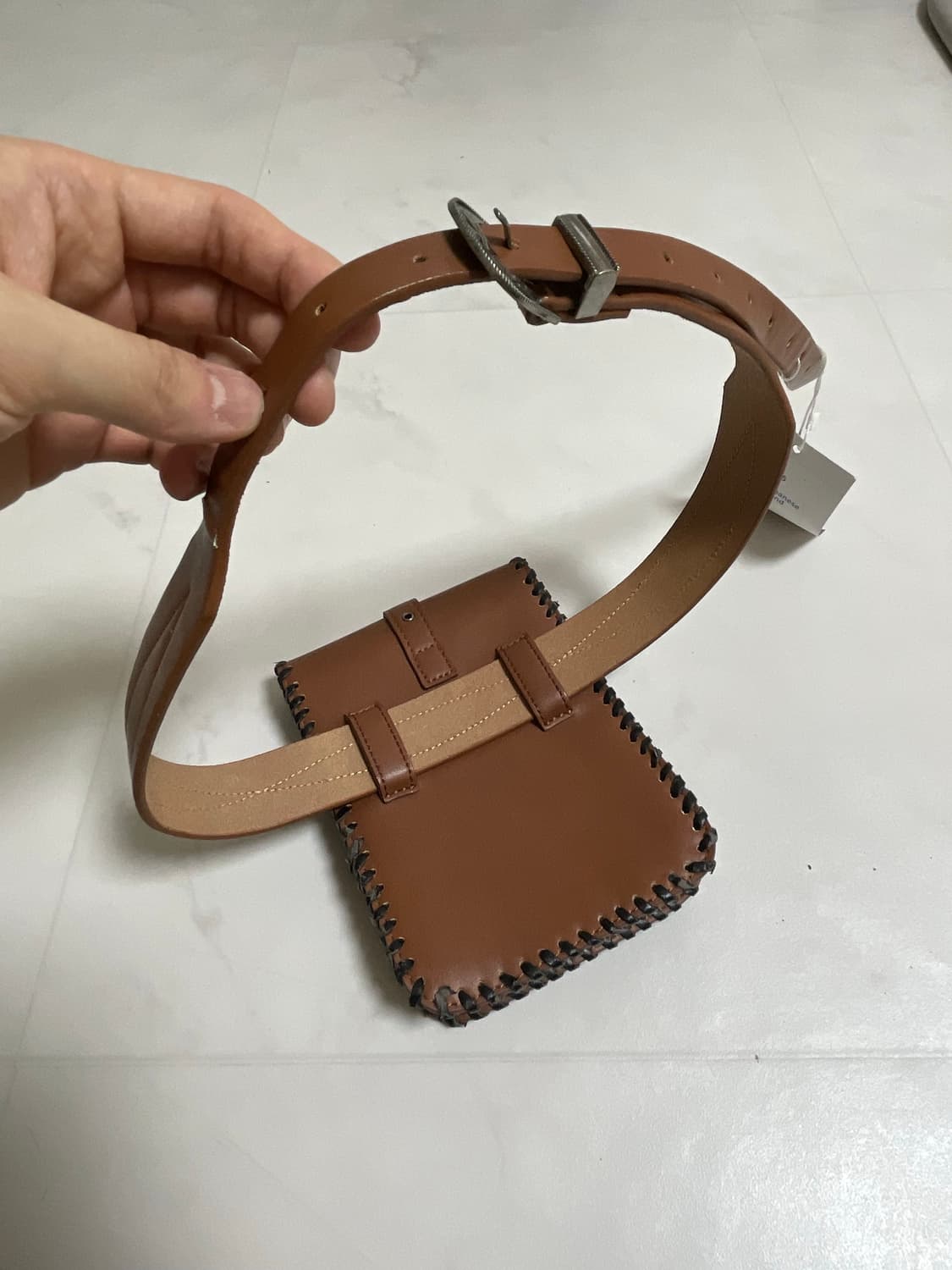 Brown leather whipstitch western belt ba 상품이미지4