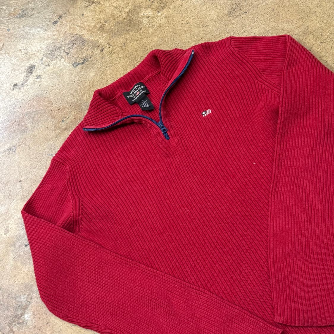 폴로 진스 레드 니트 반집업  상품이미지1
