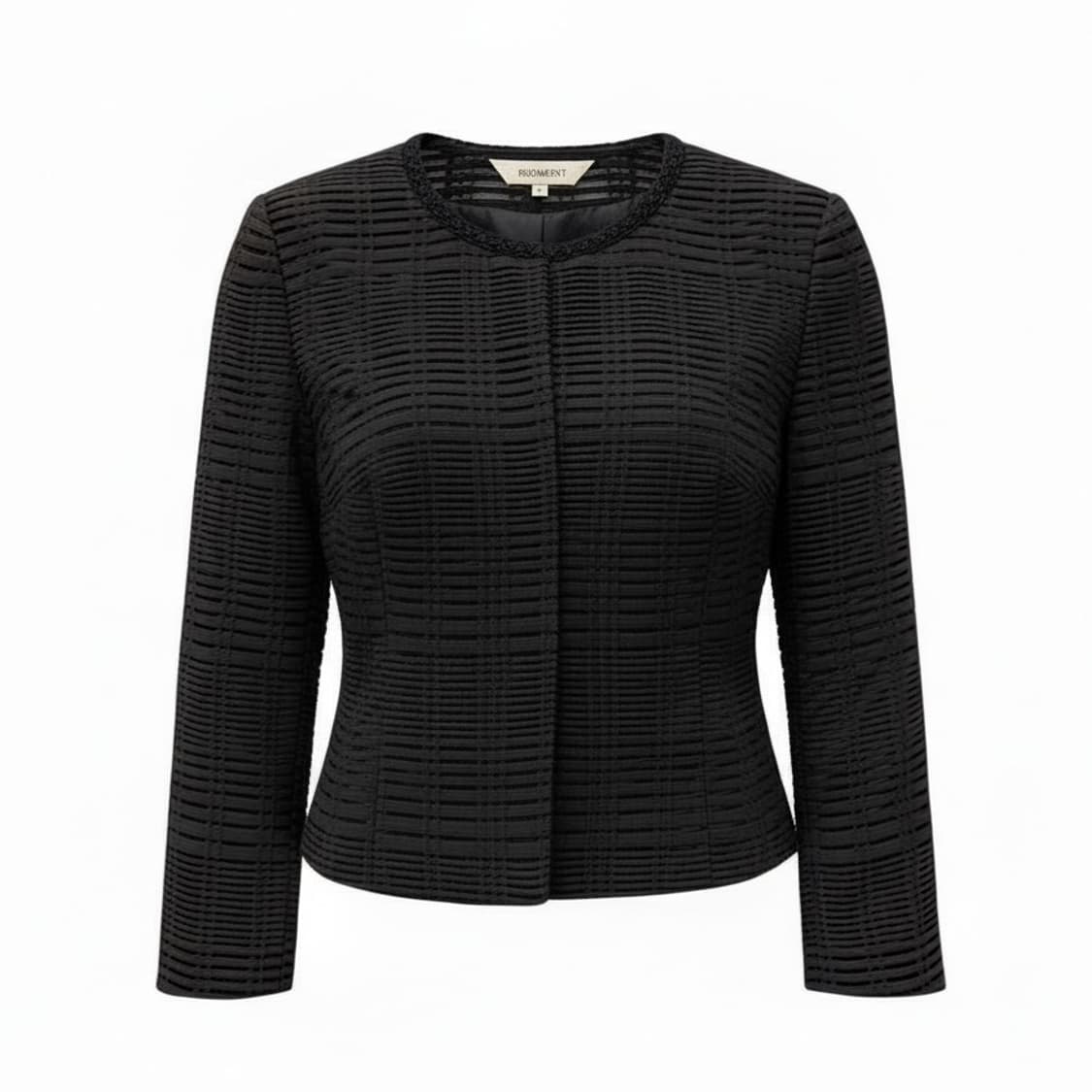 폴스튜어트 시스루 엠보싱 니트가디건 히든후크 텍스처 위빙 디테일 블랙 상품이미지1