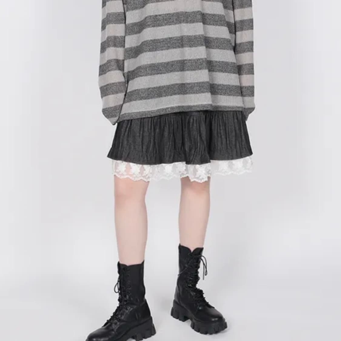 모리 스커트 데님 레이스 캉캉 빈티지 에이블리 지그재그 빈티지 히메카지 상품이미지4