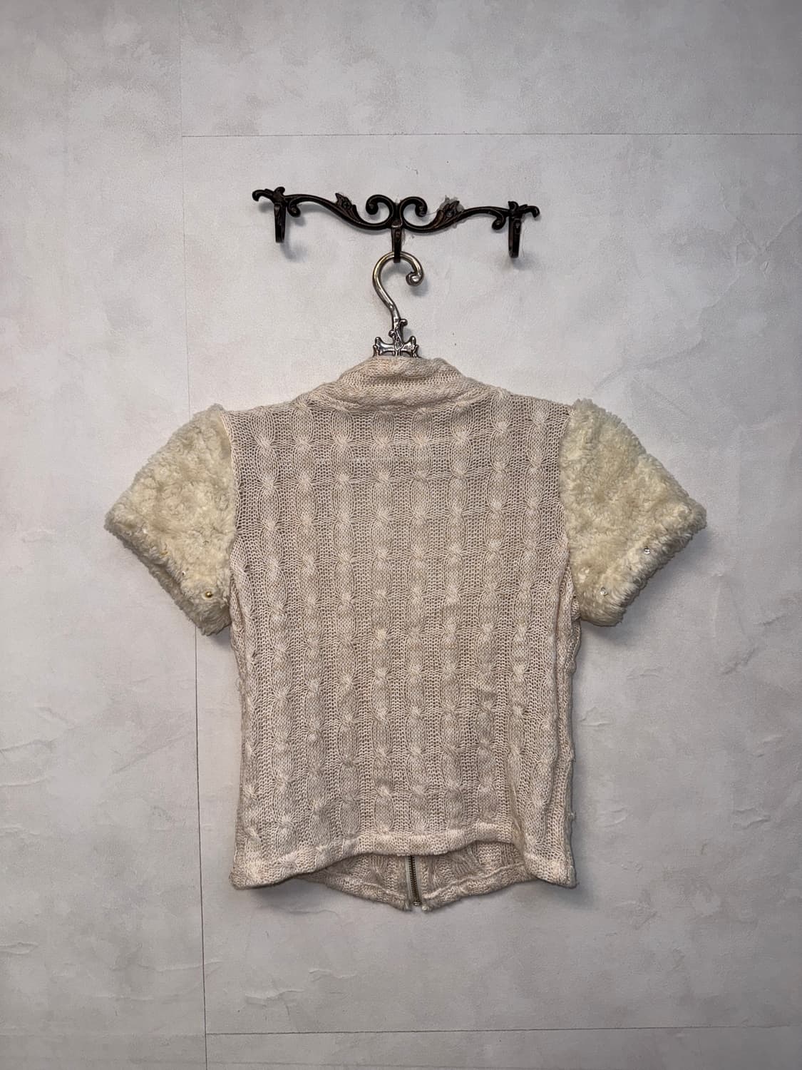 Ivory fur cubic sleeve half knit zipup 상품이미지5