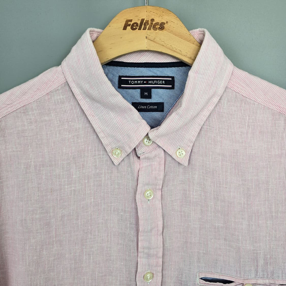 타미힐피거 린넨코튼 버튼다운 포켓 반팔셔츠 M 상품이미지2