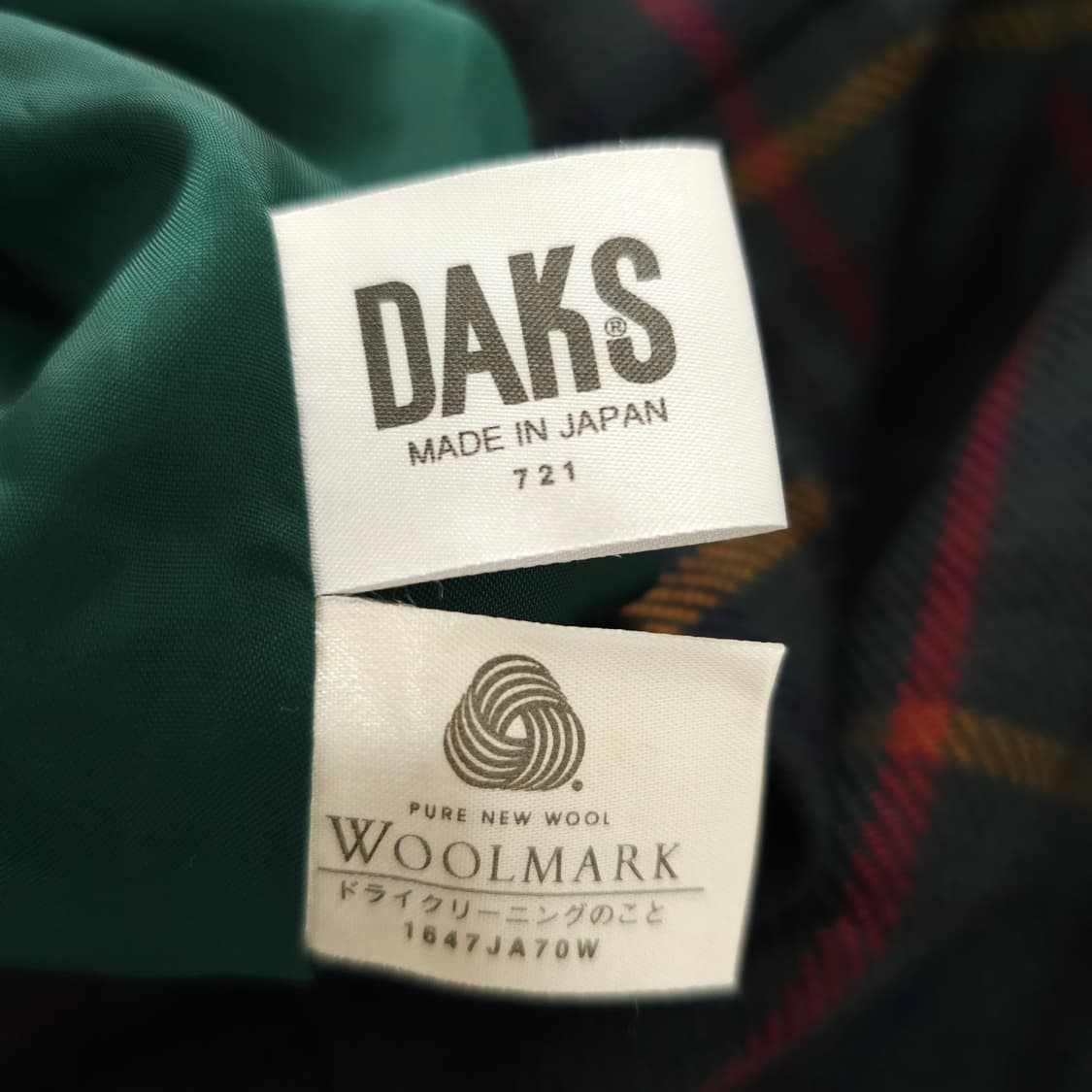 DAKS 울100%  딥그린 체크 플리츠 미디스커트  상품이미지7