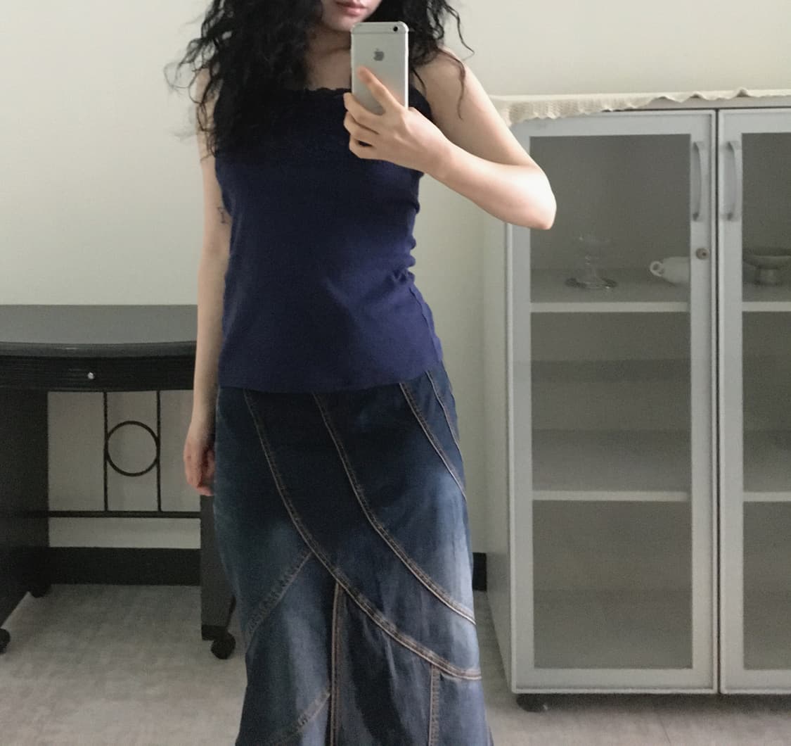 wave cut denim skirt 상품이미지3