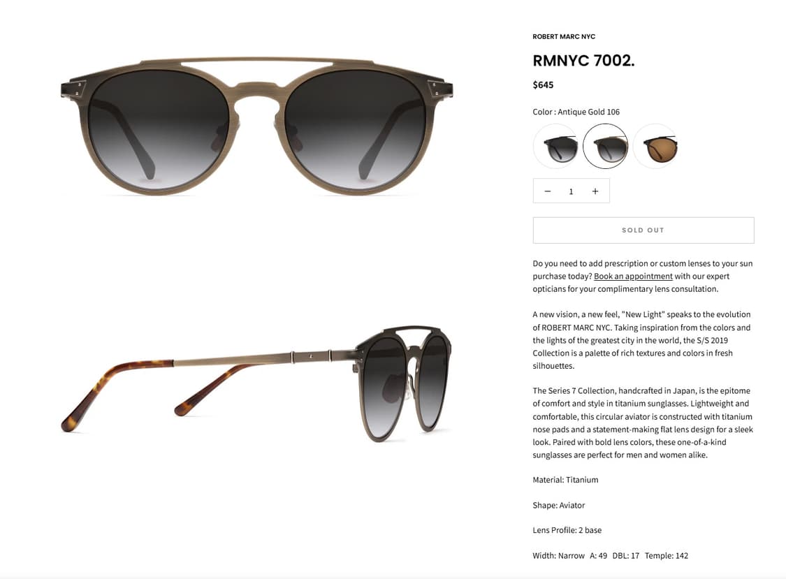 ROBERT MARC NYC 보잉 선글라스 앤틱골드 상품이미지6