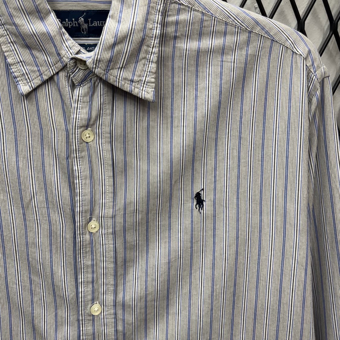폴로 랄프로렌 스트라이프 긴팔 셔츠 네이비 포니 로고 포인트 그레이 상품이미지5