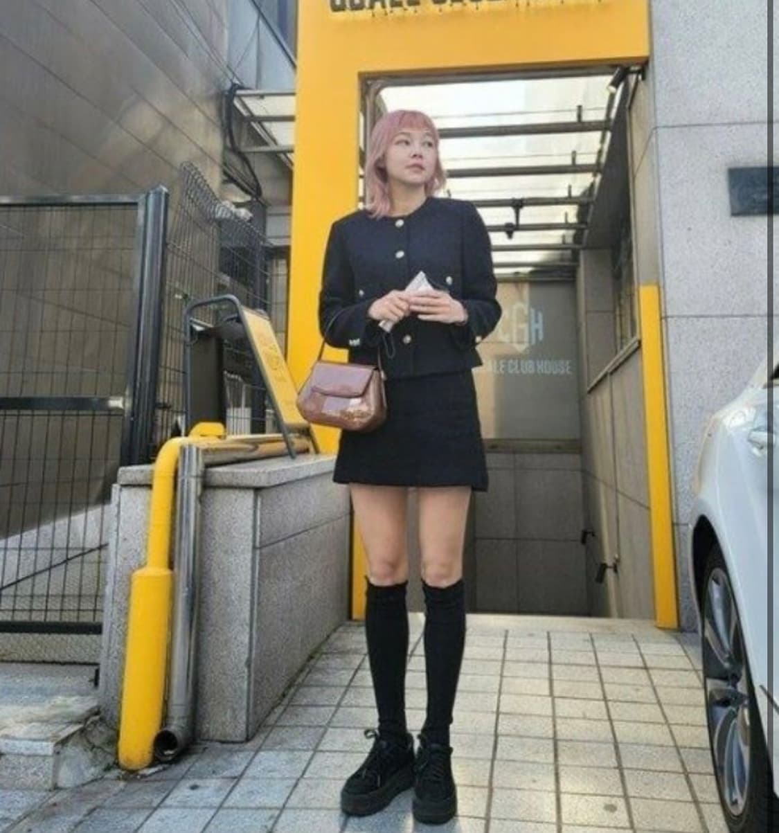 송해나 룩캐스트 울 셋업 하객룩 트위드 스커트 원피스 블랙셋업 세트 상품이미지1