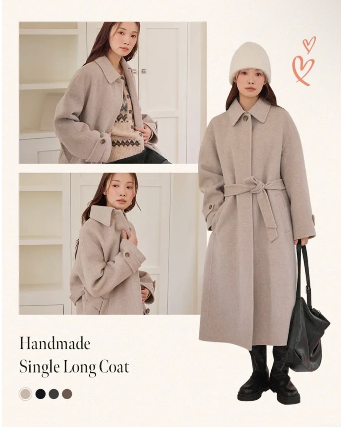 (울70%)미쏘 핸드메이드 벨티드 롱 코트 딥그레이 상품이미지8