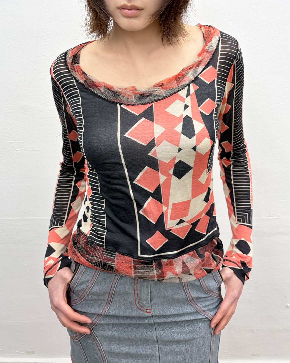 장 폴 고티에 패턴 메쉬 탑 상품이미지4