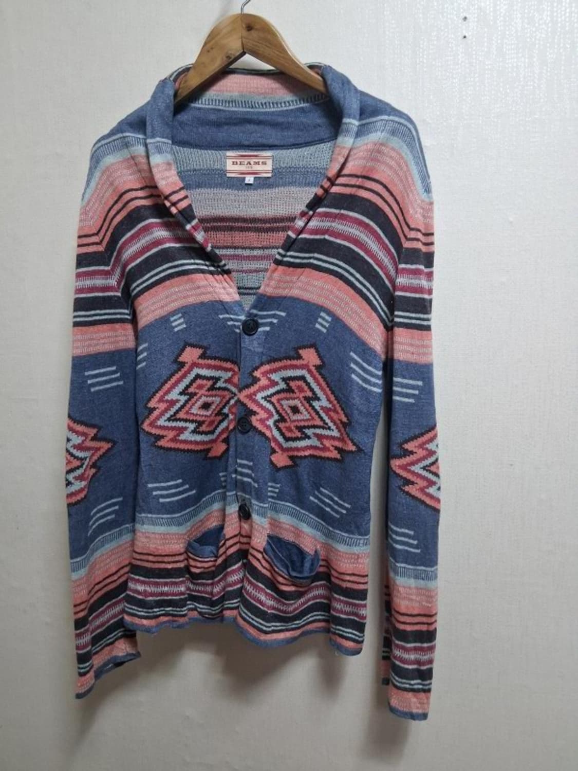 일본빈티지 빔즈 남성 에스닉패턴 린넨니트가디건 남성90S 상품이미지1
