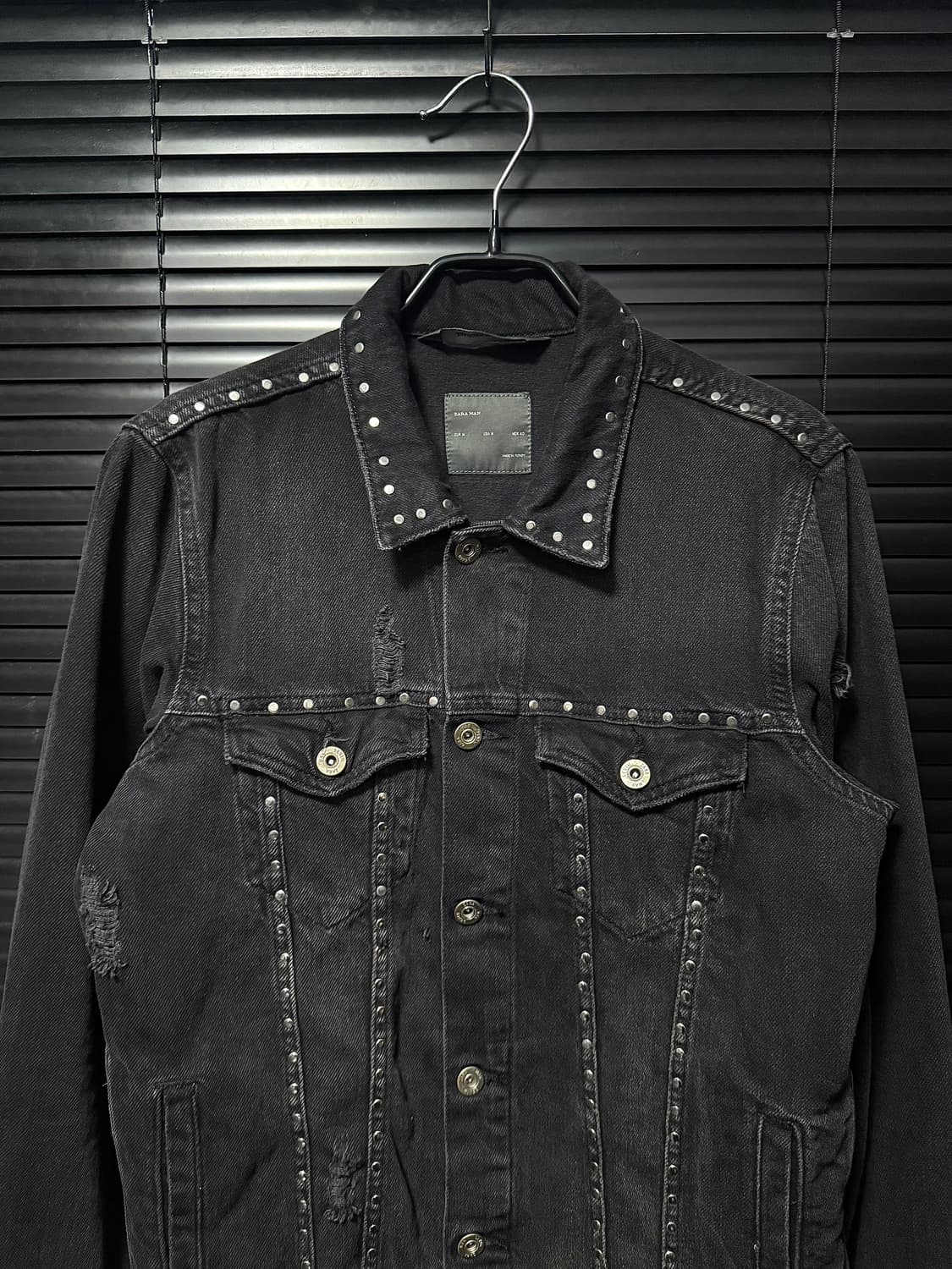 자라 스터드 찡 고스 펑크 락 흑청 데님 청 자켓 트러커 워크 락시크 M 상품이미지3