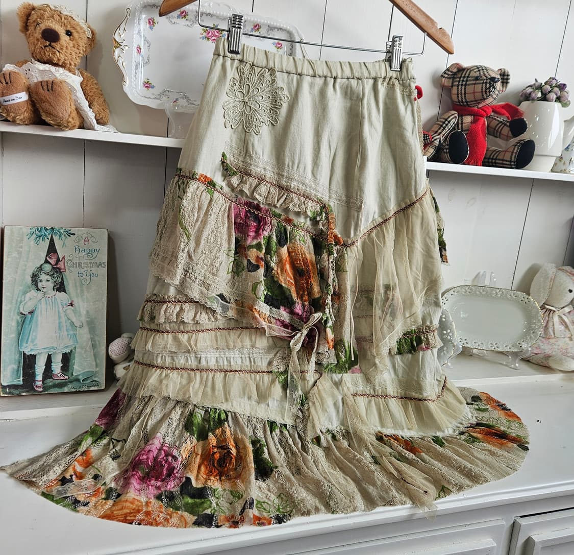 일본핸드다잉 레이스 패치워크 스커트 상품이미지2