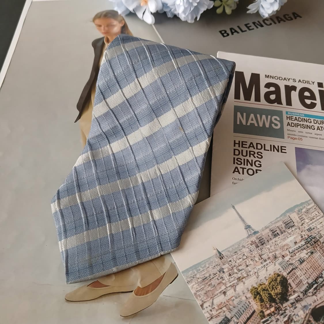 발렌시아가 블루 체크 넥타이 9.6cm A등급 A19740
 상품이미지5