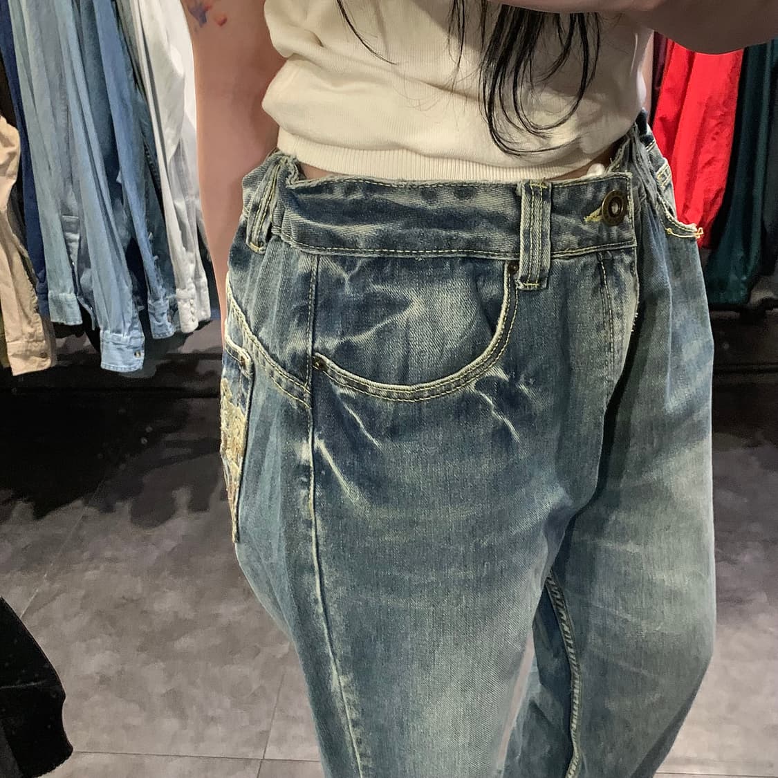 [IM] BIG SPADE 자수 포켓 데님 팬츠 워싱 중청 상품이미지4