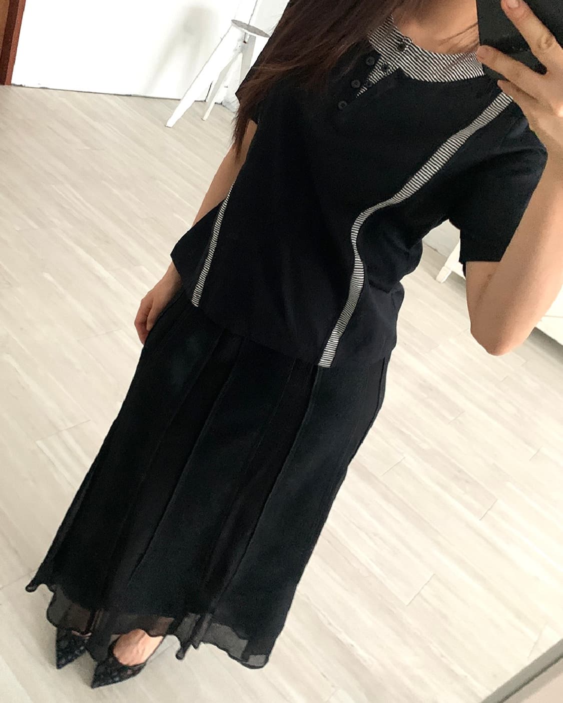 Feminine Black Patchwork Maxi Skirt 상품이미지6