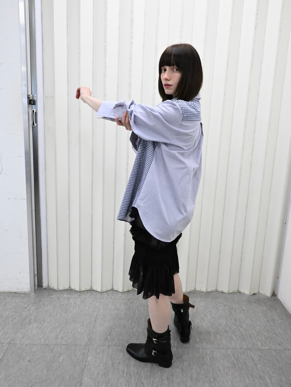 sakk 싹 비대칭 오버핏 블루 체크 셔츠 상품이미지2