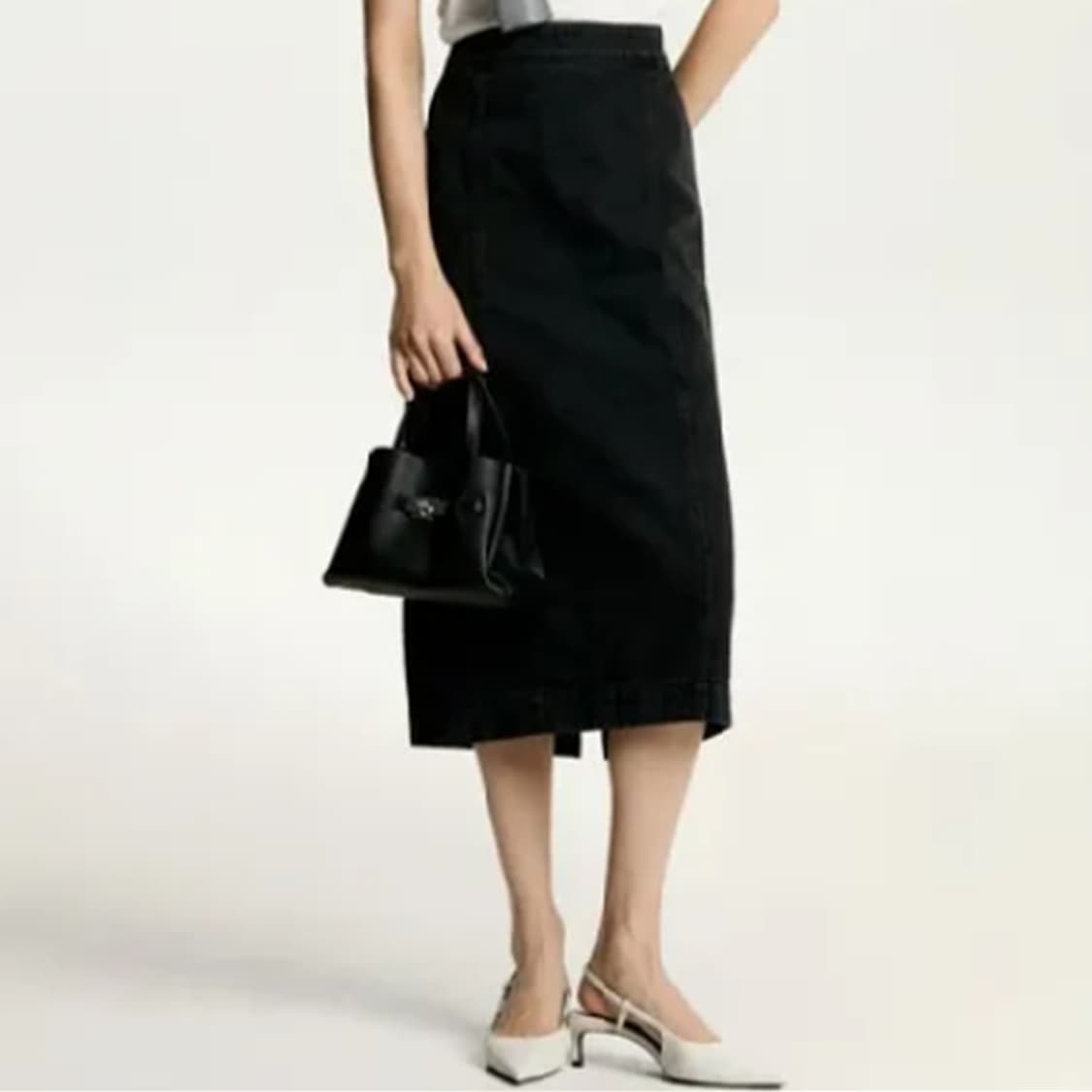 한섬 DKNY H라인 블랙 데님 밴딩 롱 스커트 L 깊은트임 사랑봉봉 상품이미지1