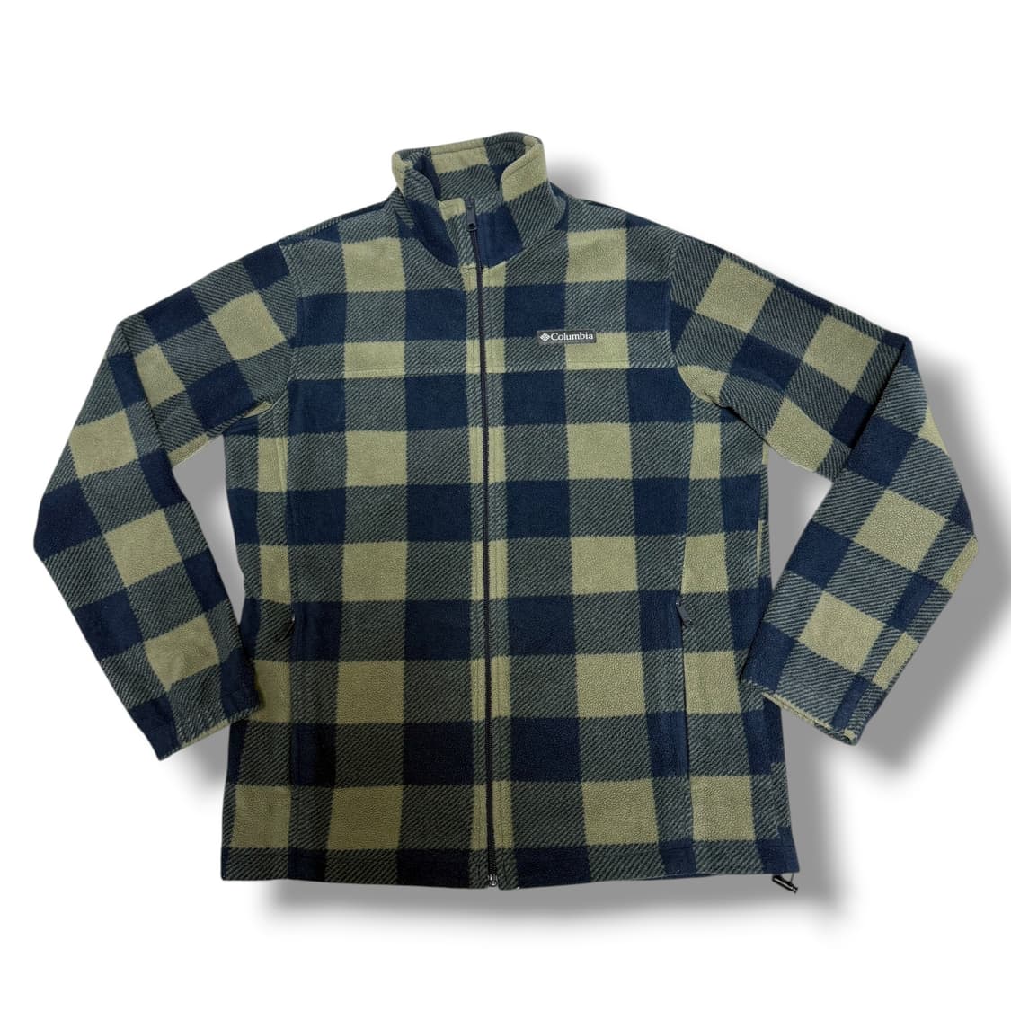 콜롬비아 카키 블루 체크 플리스 후리스 집업 상품이미지1