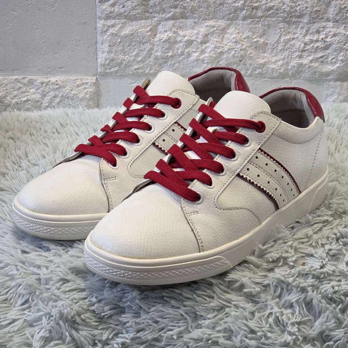 3q-2:니콜리 피지오 이탈리 가죽 스니커즈 화이트-레드 (245mm) 상품이미지1