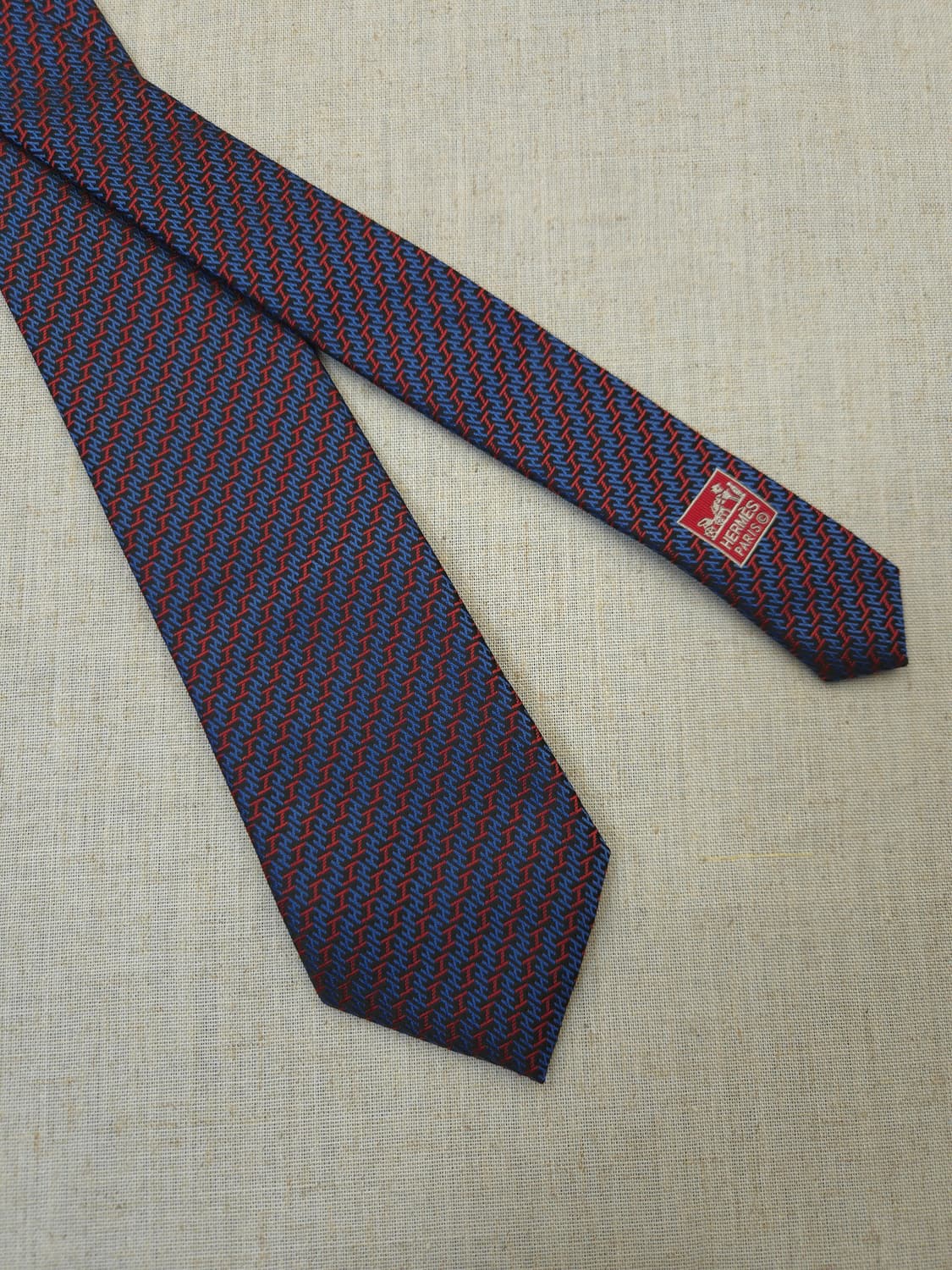 에르메스 네이비/레드 H 로고 실크 넥타이 상품이미지1