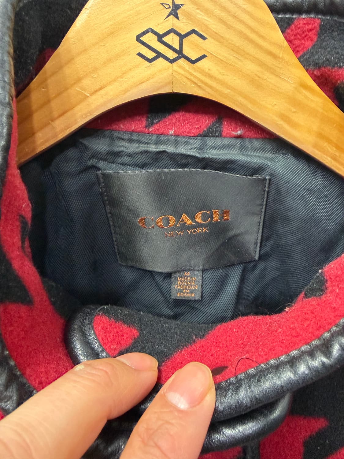 정품) COACH 코치 레드 블랙 하운드투스 체크 코트 M 상품이미지7