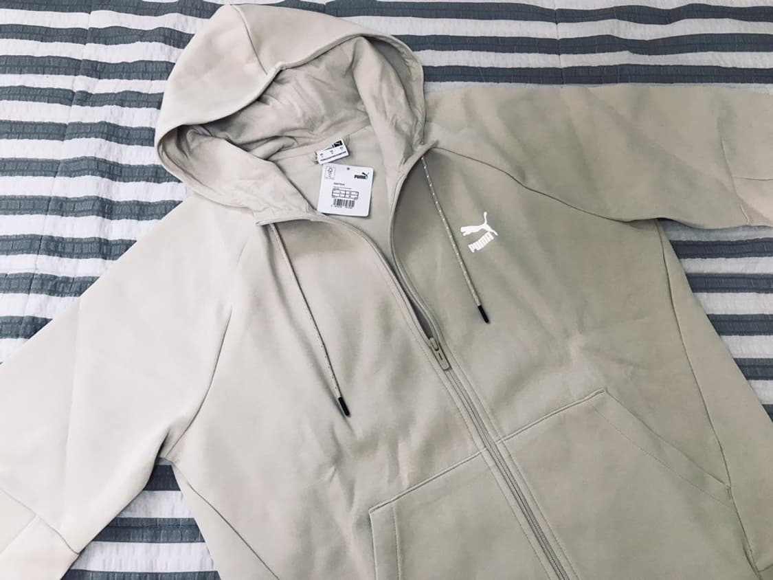 (새상품) 퓨마 테크팩 셋업 오트밀 크림 집업후드 스웻셔츠 반바지 105 상품이미지3