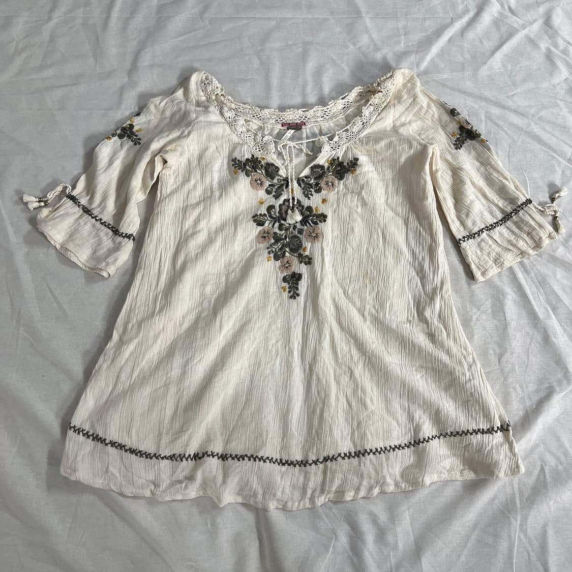 모리걸 히피 하구미 보헤미안 자수 블라우스 아이보리 상품이미지1