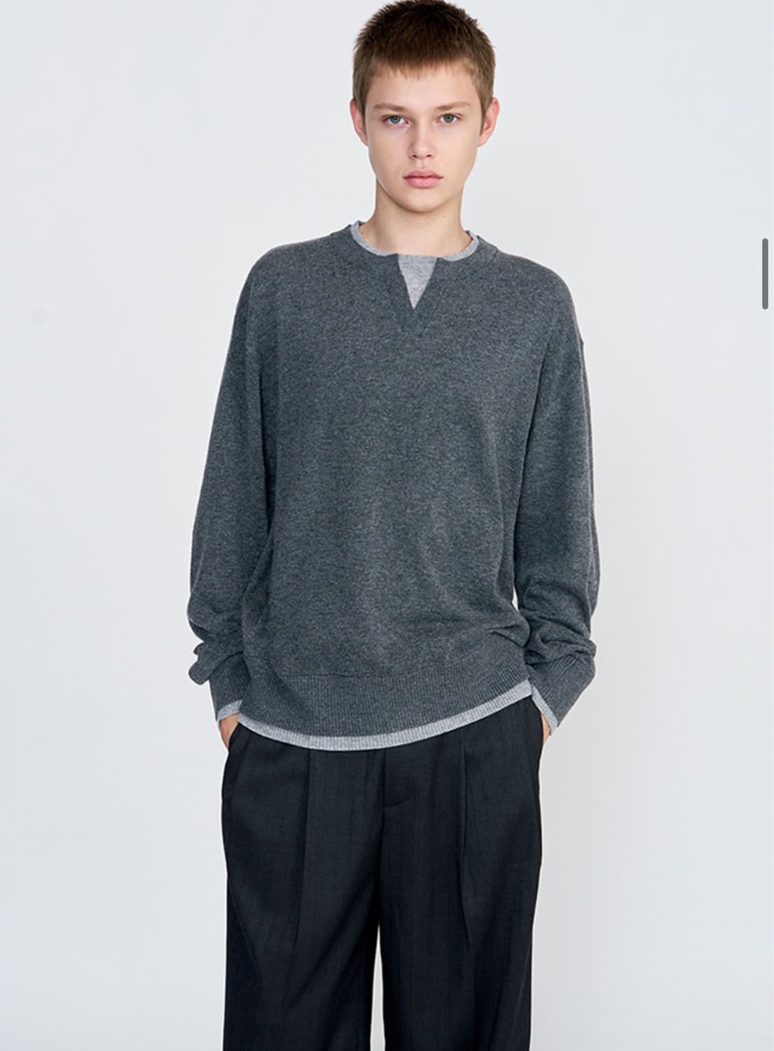 주앙옴므 레이어드 라운드넥 니트 (차콜) L사이즈 상품이미지1