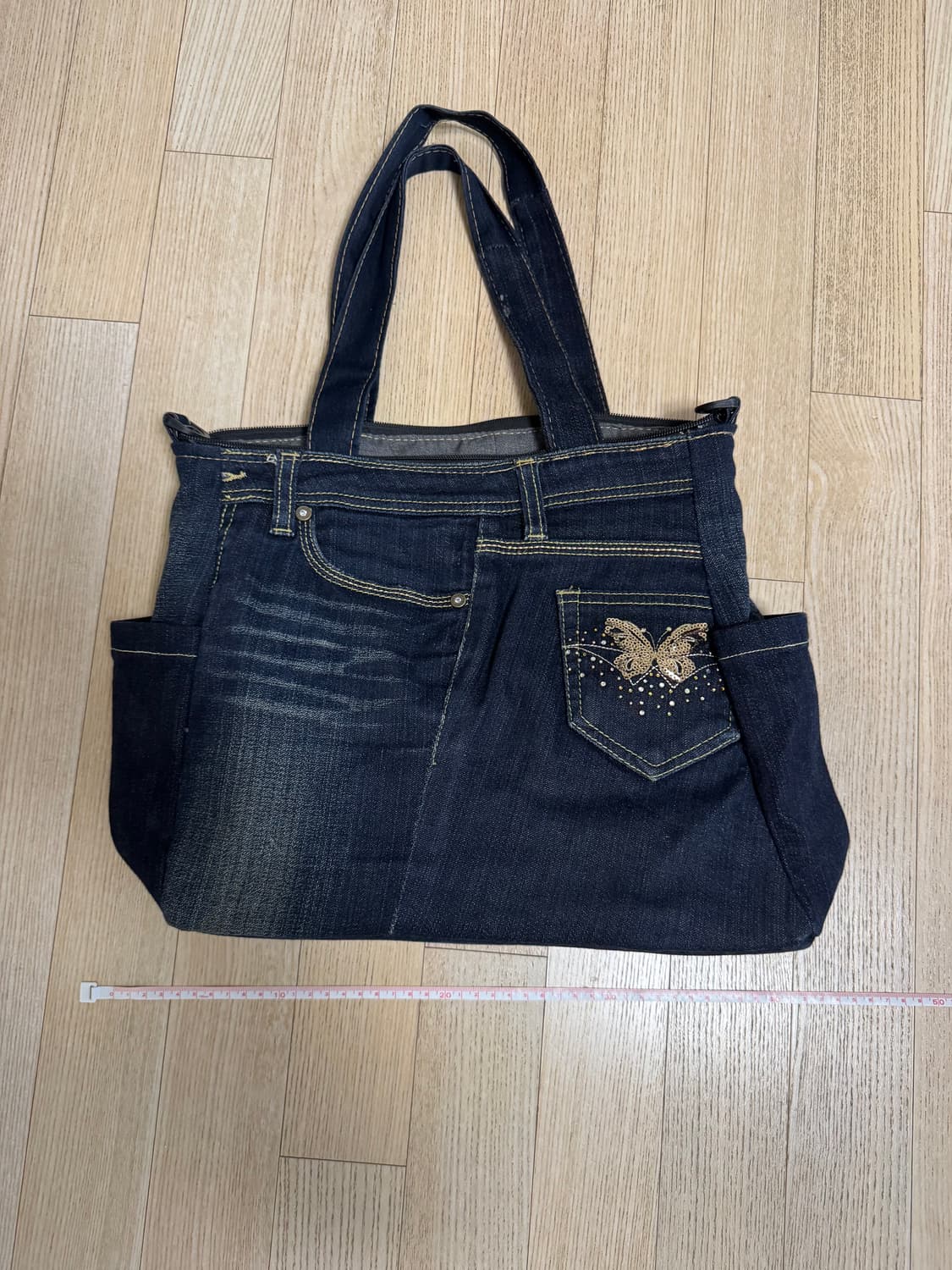 일본 빈티지 Y2K 나비자수 데님백 상품이미지1