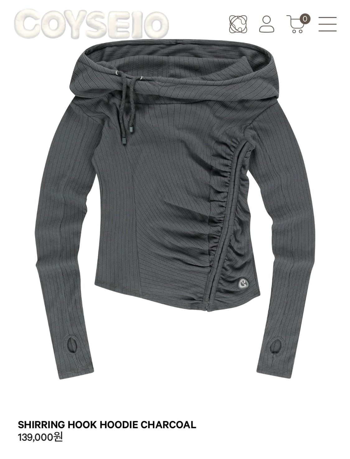 코이세이오 SHIRRING HOOK HOODIE CHARCOAL 상품이미지1