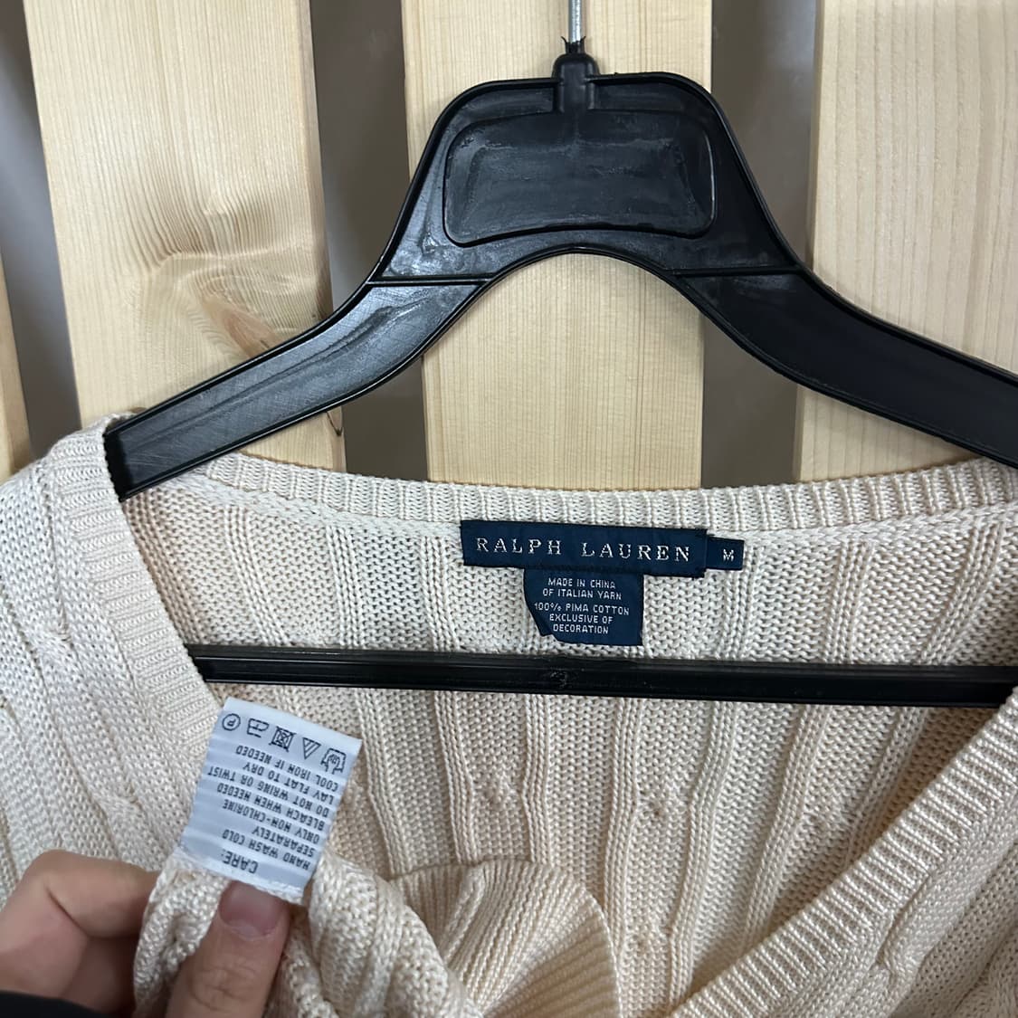 (M) 폴로 크림 베이지 케이블 니트 스웨터 상품이미지6