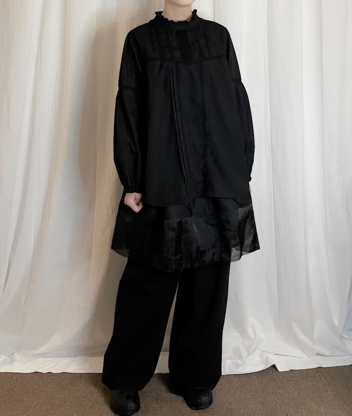 Lace Ruffle Sleeve Blouse - Black 상품이미지2