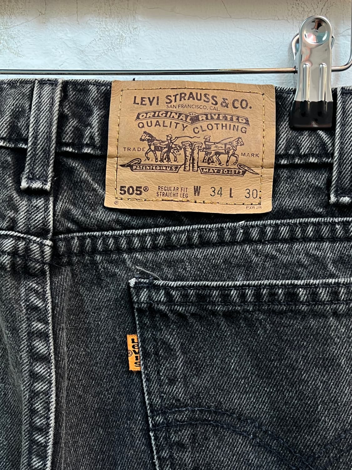 Levis 505 오렌지탭 레귤러 스트레이트 블랙 데님 진 34x30 상품이미지9