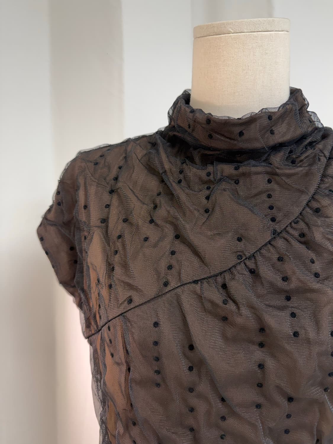 Mesh Dot High Neck Top 상품이미지1