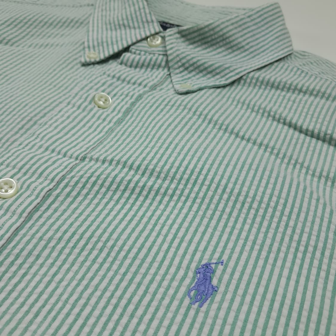 CK007 L 폴로 90s 시어서커 그린스트라이프 반팔 셔츠 남방 상품이미지4