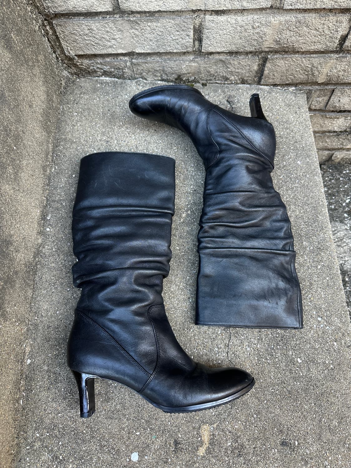 Black shirring mid heel leather boots 상품이미지6