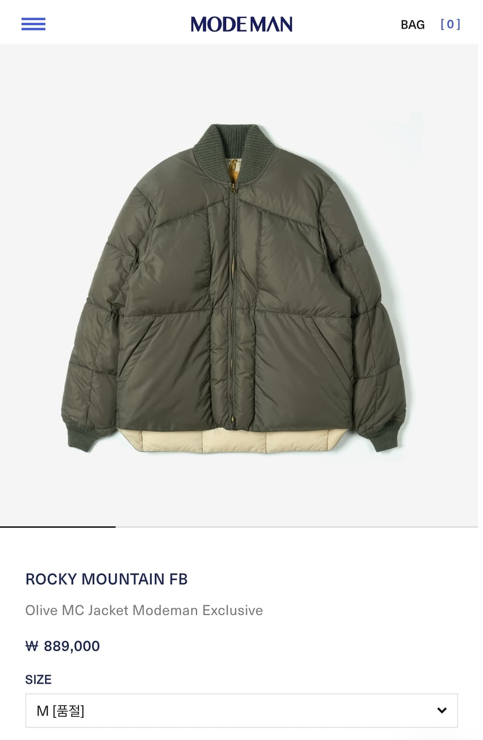 [새상품/록키마운틴페더베드] MC자켓 올리브 M(100) 모드맨별주 상품이미지1
