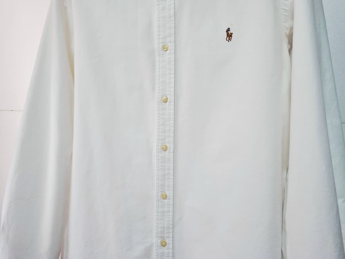 남성 QR 폴로 화이트 흰색 옥스퍼드 긴팔 남방 셔츠 상품이미지4