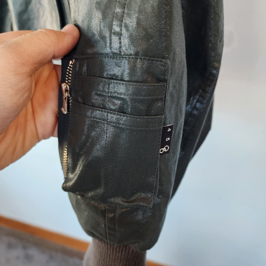 시스템 블랙 광택 봄버 자켓 상품이미지3