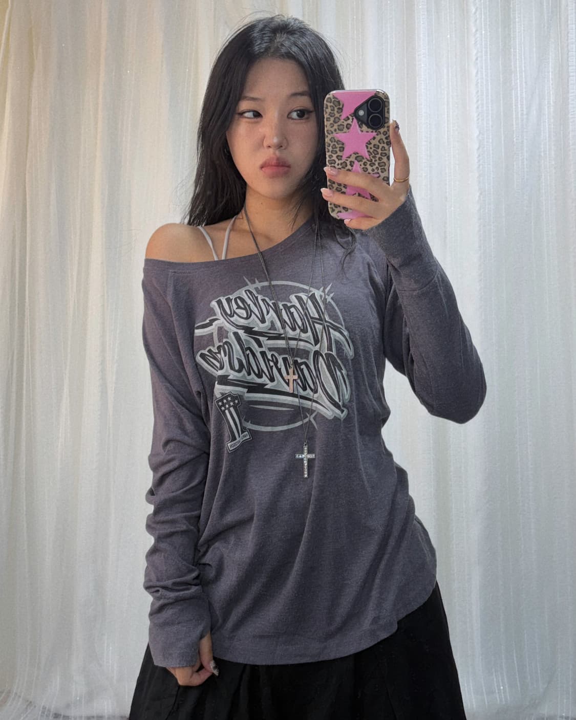 할리데이비슨 그레이 레터링 롱 슬리브 상품이미지1