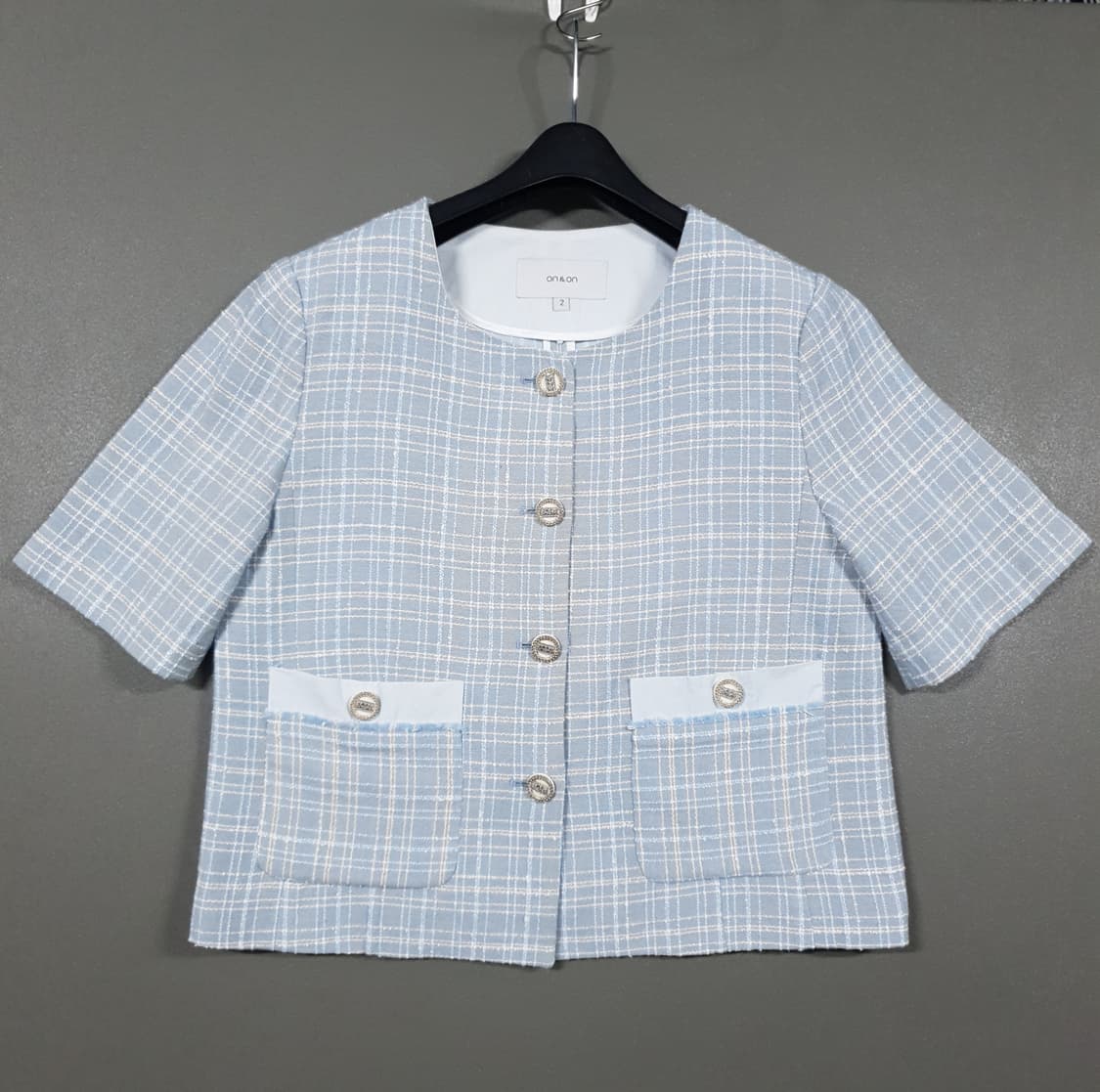 여성 S) 온앤온 신형 21ss 반팔 트위드 크롭 자켓 스카이블루 66 상품이미지3