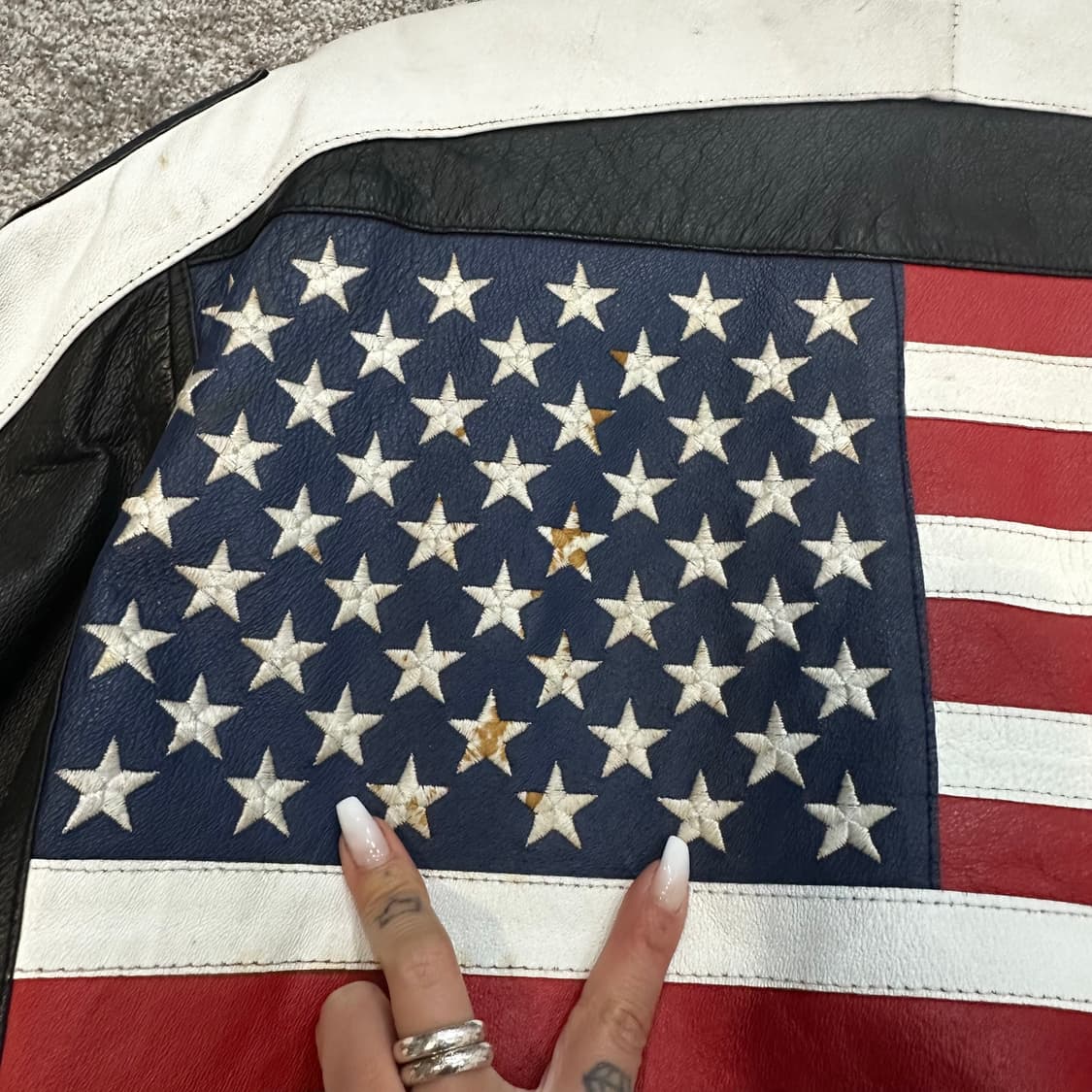 USA 빈티지 성조기 가죽 봄버 자켓L 상품이미지3