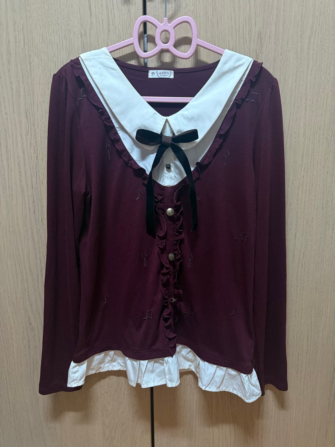 엑시즈팜 버건디 음표 로걀 블라우스 상품이미지2