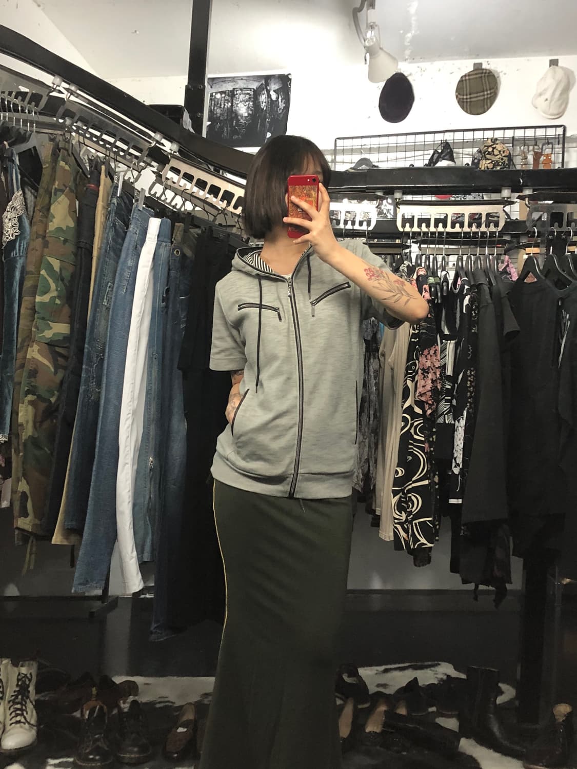 그레이 반팔 후드집업 상품이미지1