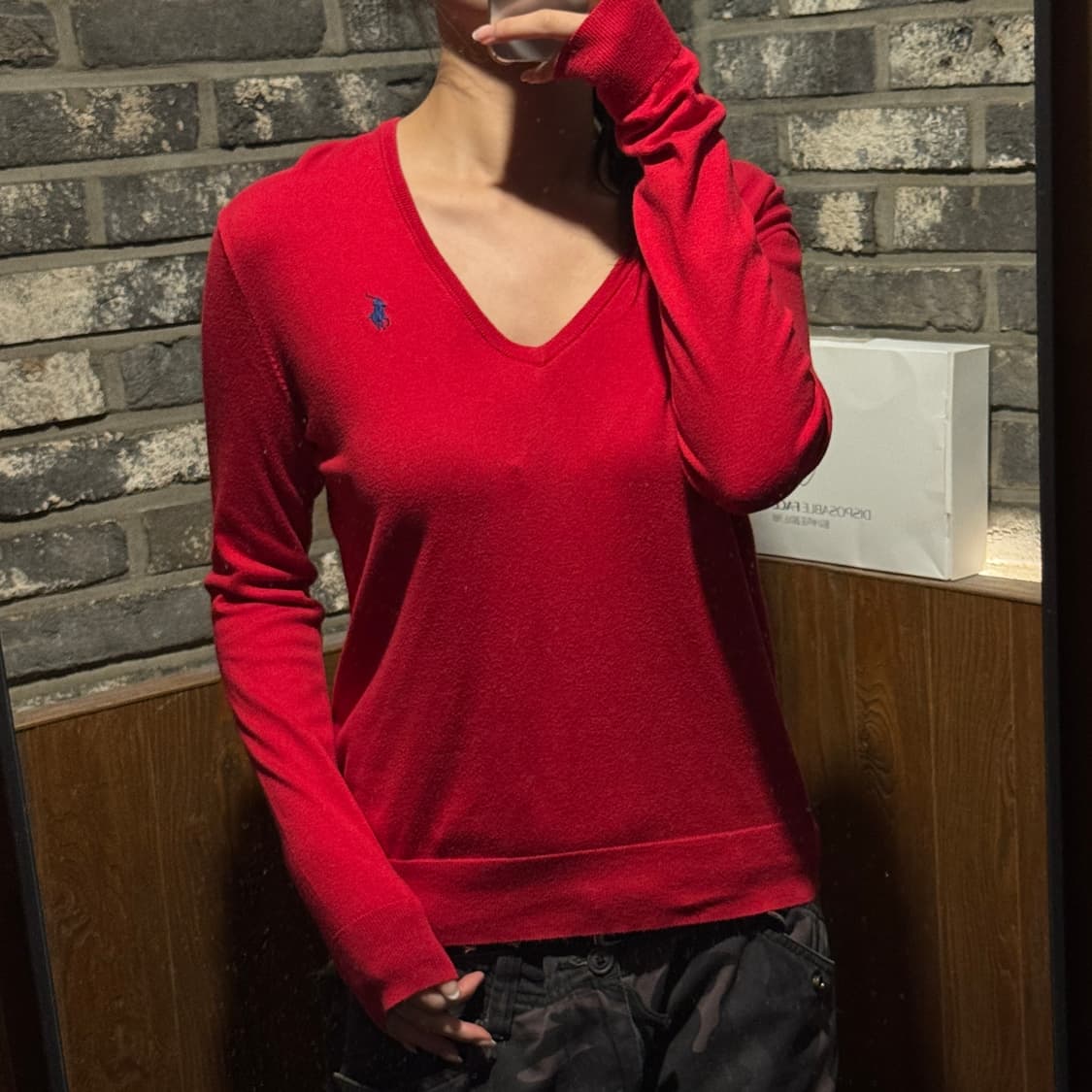 S) 폴로 랄프로렌 레드 코튼 나일론 혼방 브이넥 니트 상품이미지8