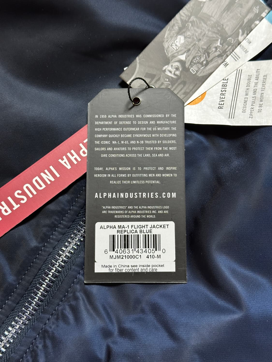 [새제품] 알파인더스트리 MA-1 레귤러핏 레플리카 블루, 네이비 M 상품이미지4