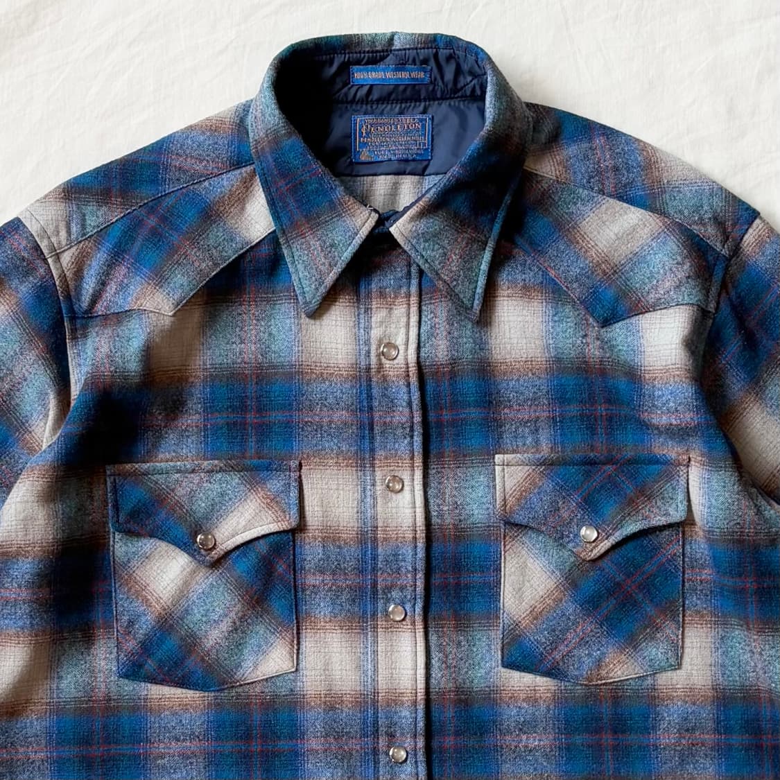 (L) 70s USA Pendleton 타탄체크 울 웨스턴 셔츠 상품이미지2