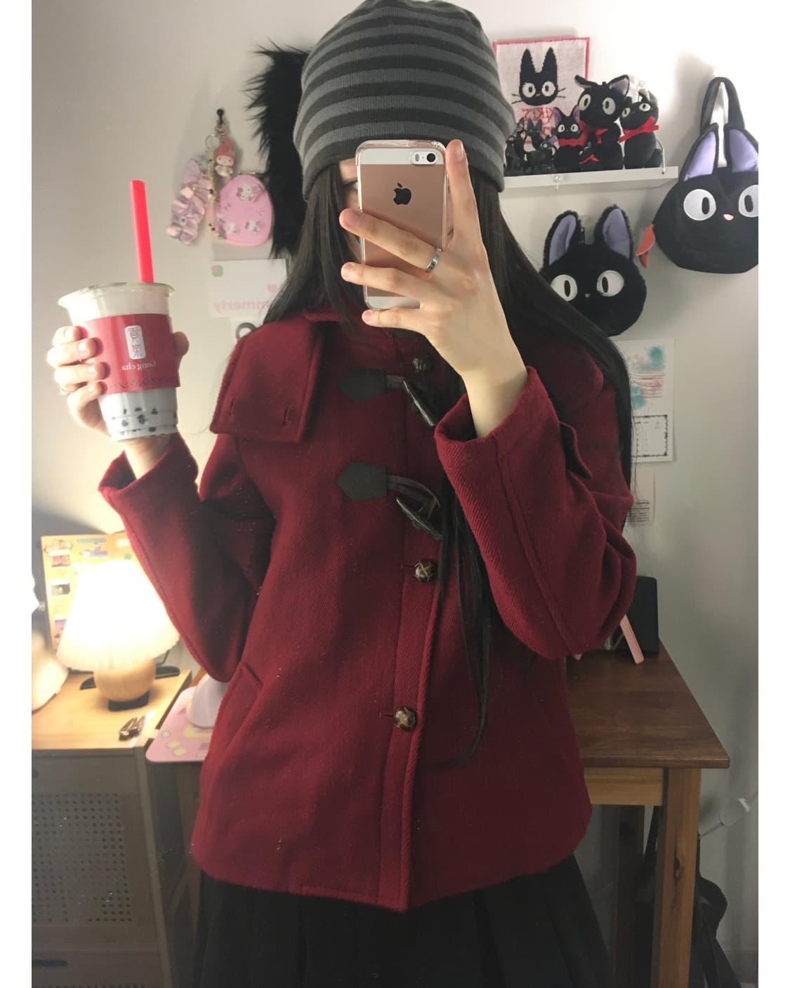 vintage duffle hooded short coat red 상품이미지3