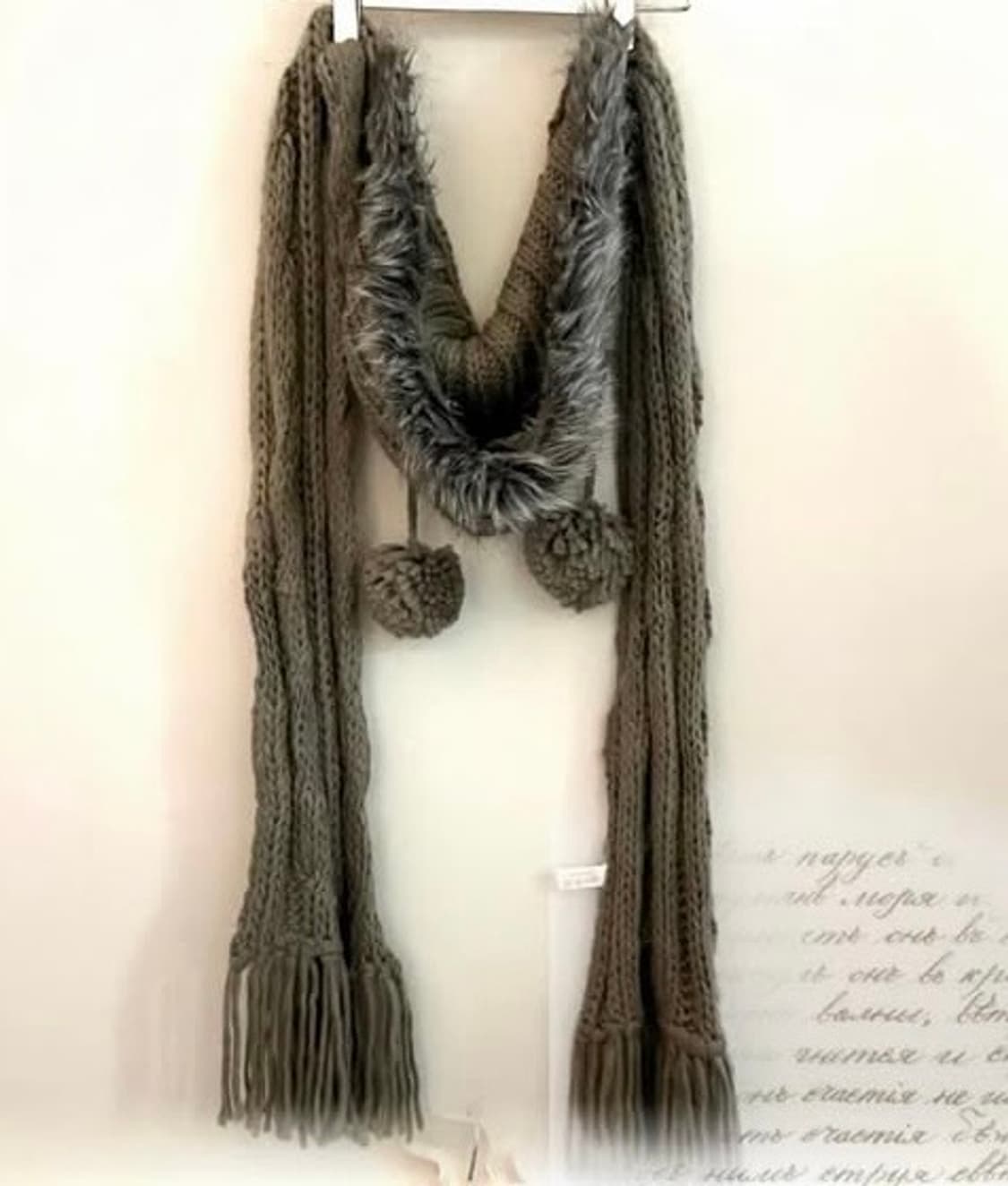 와이즈걸빈티지 퍼 후드 머플러 카키 갸루 그런지페어리 상품이미지1